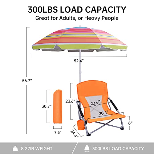 Funcode Beach Chair, Camping Chair For Adults With Upf 50+ Adjustable Umbrella.(Orange-1) #TOP2