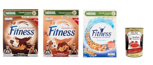 Nestlé FITNESS Original, Milchschokolade, Dunkle Schokolade, Cerealien Vollkorn, mit Schokolade und Vollkornmüsli, enthält Vitamine, Calcium & Eisen, 3x 375g + Italian Gourmet polpa 400g