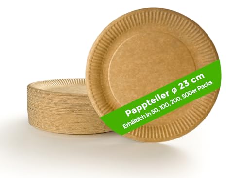 Pappteller Ecocleo Eco Einweg rund 23 cm aus Karton, 50 Stück