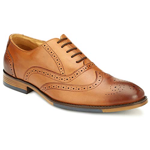Varito Men's Tan Officewear Crust Italian Leather Lace up Formal Shoe 6 UK