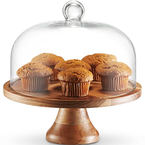 Godinger Cake Stand With Dome, 2In1 Wooden Cake Plate Serving Tray With Glass Dome, Cheese Board, Home Decor Housewarming Gift #TOP3