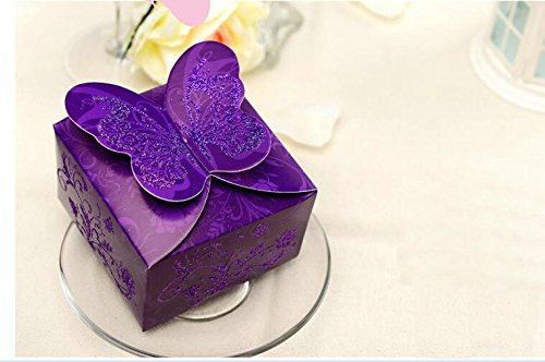 Zorpia® 50 Pcs Shiny Glitter Sparkling Butterfly Diy Square Wedding Favor Box Birthday Gift Box Chocolate Candy Box For Festive Event Party Wedding Zra0168955(Purple) #TOP3