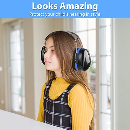 KINGSAID Ear Defenders Folding Kids Ear Protectors Muffs NRR Plugs Adult Hearing Protector 35dB Noise Cancelling Passive Sound Blocking Earmuffs Hearing Protectors Black (Blue)