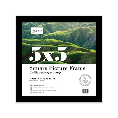 5x5 Inch Black Square Thin Photo Frame Wall Mountable and Freestanding Thin Picture Frame Standard Square Photograph Size, 5" X 5"(12.7 X 12.7cm)
