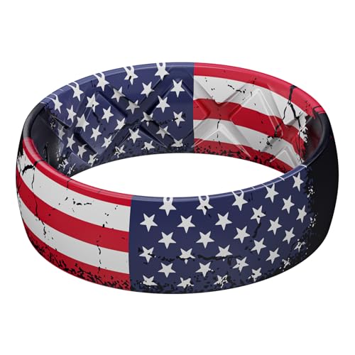 Egnaro Men's American Flag Printed Silicone Rings, 8mm Wide 2mm Thick Bands
