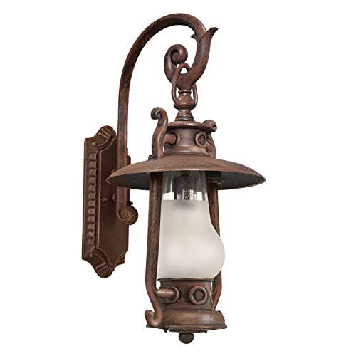 Gzbtech Outdoor Wall Lantern Light, 110V Large Exterior Rustic Oil Lantern Like Wall Mounted Sconce, Waterproof Vintage Lighting Fixture With Rust Red Finish & Frosted Shade For Porch Garage #TOP4