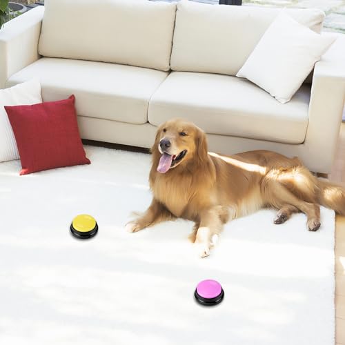 Gowkeey Hundetasten Tiandirenhe Buzzer mit Aufnahmefunktion Answer Buzzers Aufnahmegerät Kinder 4 farbigen Buzzer mit Sound, Buzzers Aufnahmefähige Tasten für Hund Interaktion
