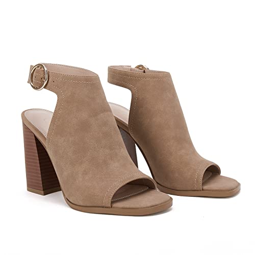Image of Ermonn Women's Open Peep Toe Sandals Chunky Block High Heel Cutout Booties