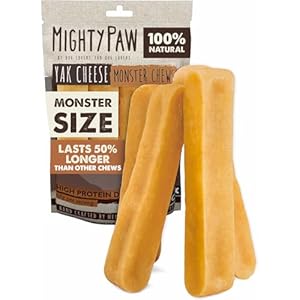 Mighty Paw Yak Cheese Dog Chews – All-Natural Treats for Dogs – High Protein Treat with 68 Grams of Protein Per Chew – Delicious and Long Lasting – Odor Free with Limited Ingredients – Monster 4 Pack