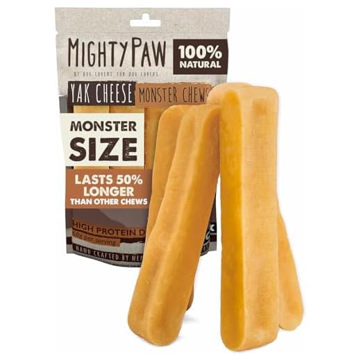 Mighty Paw Yak Cheese Dog Chews - All-Natural Treats for Dogs - High Protein Treat with 68 Grams of Protein Per Chew - Delicious and Long Lasting - Limited Ingredients - Monster 4 Pack