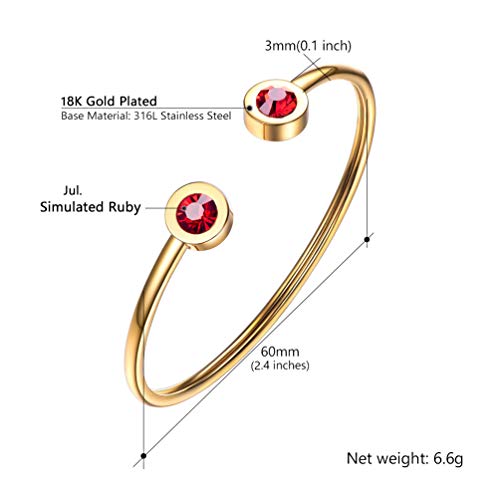 Prosteel July Birthstone Ruby Cuff Bracelet 18K Gold Plated Red Crystal Bangle Bridesmaid Girls Women Jewelry Birthday Gift #TOP3