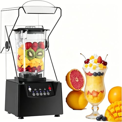 DIUNAOZI Licuadora Comercial Silenciosa con Escudo,Batidora de Alta Velocidad 17000 RPM,Capacidad 2 L Triturador de Hielo Silencioso para Bebidas Congeladas,Batidos, Smoothies Y Triturar Hielo 220V
