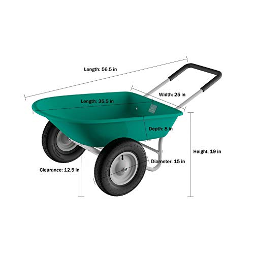 2-Wheeled Garden Wheelbarrow â€œ Large Capacity Rolling Utility Dump Cart for Residential DIY Lawn by Green Metal