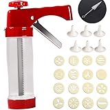 Cookie Press for Baking, Spritz Cookie Press, Thicken Cookies Press Gun Kit with 16 Discs and 6 Decorating Tips, Suitable for DIY Cookies Maker and Cake Icing (Red)