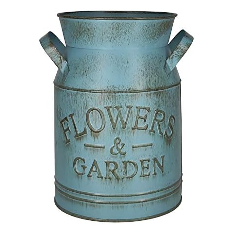 PHILPETY Shabby Chic Classy Designed Black Milk Can Galvanized Finish Metal Vase Country Rustic Primitive Decorative Flower Holder, 7.7" H Cover