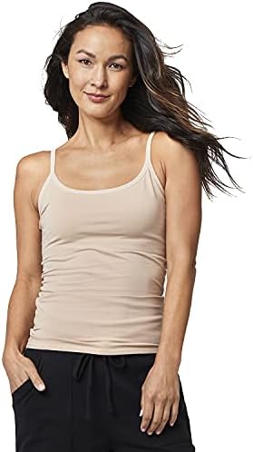 Pact Women's Organic Cotton Camisole Tank Top with Built-in Shelf Bra, Almond, Small