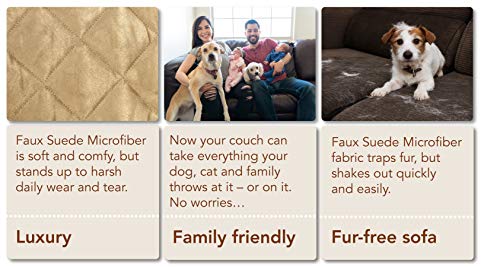 Floppy Ears Design Waterproof Full Coverage Faux Suede Microfiber Stay In Place Couch Protector Furniture Cover (Large Three Cushion Couch, Tan) #TOP3