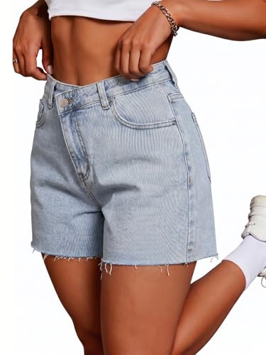 Genleck Women's Jean Shorts Stretchy Crossover High Waisted Frayed Raw Hem Denim Shorts Casual Summer Hot Shorts 2026 — view 5