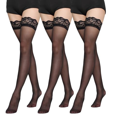 Bas autofixant antidérapant et très élastique en dentelle noire