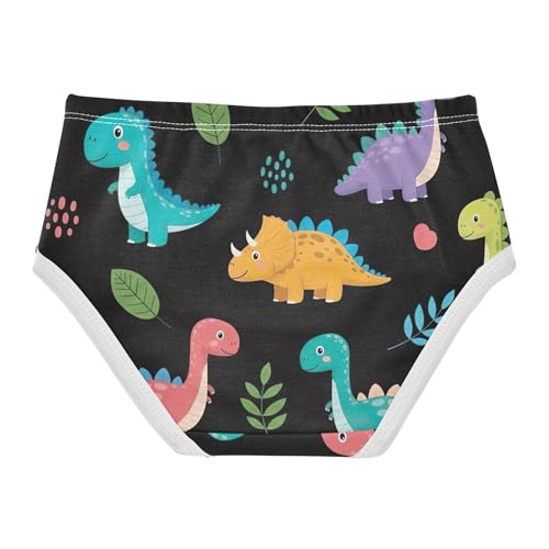 Girls Underwear Toddlers 2t Cotton Little Girl Panties Fun Underpants Briefs Cute Colorful Dinosaurs Leaves Black2