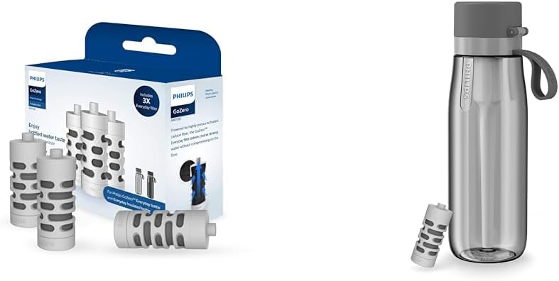 Philips GoZero Bottle - Activated Carbon Fiber Filter for Tap Water, Everyday Filtered Water Bottle with Philips Water Filter