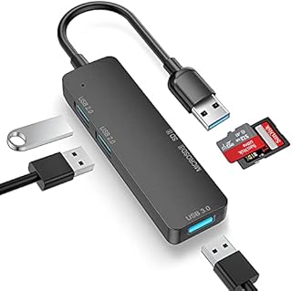 USB 3.0 HUB LUONOCAN Slim High-Speed USB Extension Multi Port Adapter with SD&Micro SD Memory Card Reader for PS4/5,USB A Desktop PC and Laptop (Black)