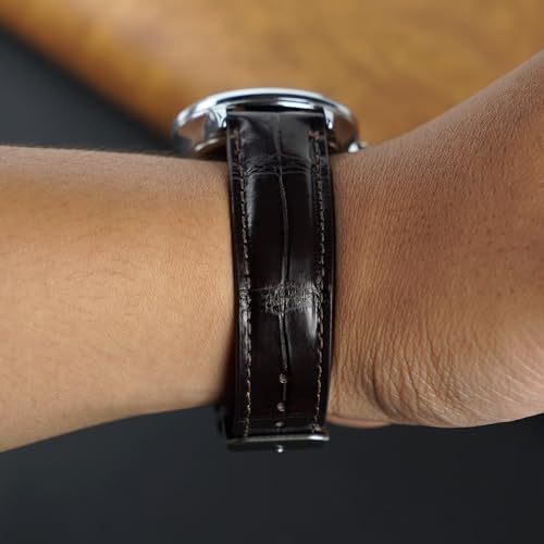 20mm Dark Brown Alligator Belly Leather Watch Band Crocodile Strap Men Quick Release Premium Replacement Wristwatch Band Buckle Handmade by Vietnamese DH-03-20MM — view 6