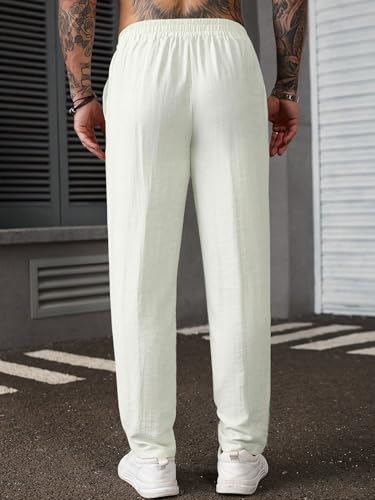 Image of TAGDO Men's Cotton Casual Premium Linen Blend Pants | Lightweight & Breathable Fabric | Elastic Waist with Button | Loose Fit | Perfect for Holidays & Travel (2055)