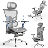 naspaluro Sedia Ufficio Ergonomica, Sedia Scrivania con Poggiapiedi Estraibile, Braccioli 6D, Seduta Regolabile, Schienale Rete Traspirant Supporto Lombare Poltrona Gaming, Carico 150 kg, Grigio