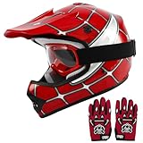 TCT-MOTORPARTS DOT Youth Kids Dirt Bike Full Face Helmets Motocross ATV Offroad Four Wheeler Helmet Red Spider Small Size