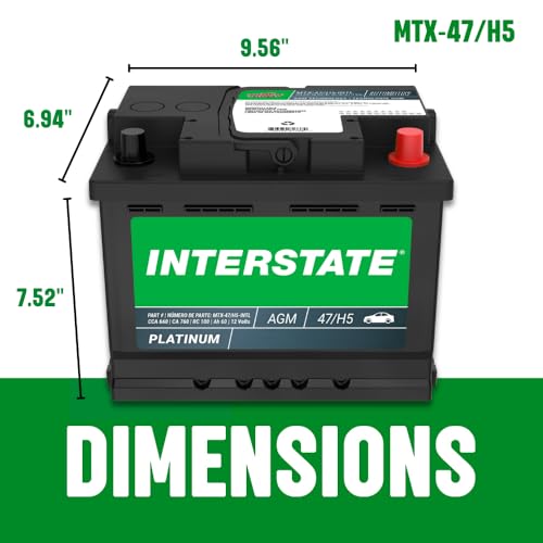 Interstate Batteries Mega-Tron® Automotive Battery 12V 60Ah (Group Size H5, 47) 650CCA SLI AGM Automobile Replacement Battery for Cars, SUVs, Sedans, Trucks (MTX-47/H5)