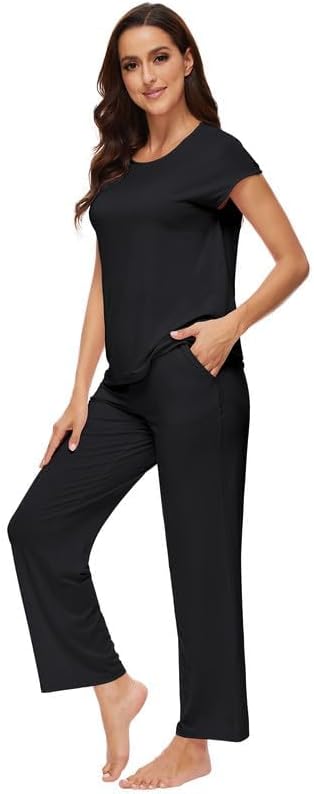WiWi Soft Pajama Set for Women Short Sleeve Viscose from Bamboo Sleepwear Lightweight Loose Pajamas Pjs Sets S-XXL - Image 2