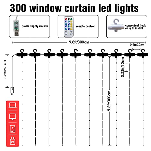 Dazzle Bright Curtain String Lights, 300 LED 9.8ft x9.8ft Warm White Fairy Lights with 8 Lighting Modes, Waterproof Lights for Bedroom Christmas Party Wedding Home Garden Wall Decor by Dazzle Bright - Image 2