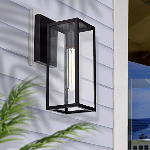 Micsiu Outdoor Wall Light 2 Pack Exterior Lantern Sconce 13.75 Inch Outside Wall Mount Lighting Fixture For Porch, Patio, House In Textured Black Finish With Clear Glass #TOP4
