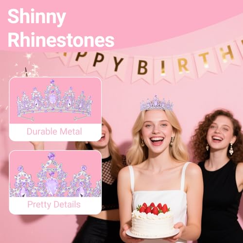 Papoopy Tiara Crown for Women, Headband Hair Accessories for Birthday Wedding Party Costume (C-Purple)