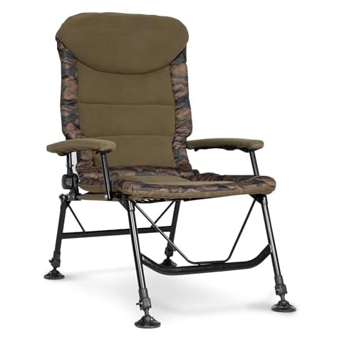 Dellonda Deluxe Portable Fishing/Camping Chair, Reclining, Padded Armrests and Back, Adjustable Height Cover