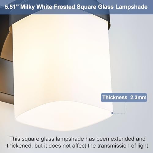 Image of 10 Inches Bathroom Vanity Light, 2-Light Black Bathroom Light Fixtures Over Mirror, Bathroom Light Shower Lamp with Milky White Square Glass Shade, Modern Farmhouse Lighting Fixtures