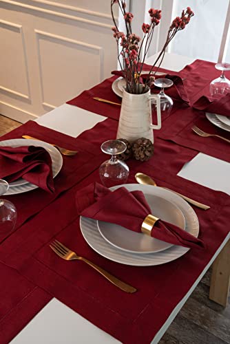 D'Moksha Homes Linen Table Runner - 14 x 108 Inch, 100% Pure Linen, Classic Hemstitch, Dark Red, Machine Washable, Farmhouse Style - Image 3
