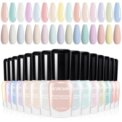 Morovan Fingernail Nail Polish Set: 15 Colors Pastel Macaron Nail Polish Kit Quick Dry Toe Finger Nail Polish Pcak Easter Gift For Women Girl