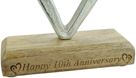 10th Anniversary Rustic Metal Heart Decoration  Free Standing Aluminium & Wooden Decoration (hssanni-10)