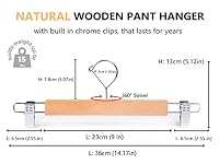 Amber Home 20 Stück 36cm Kleiderbügel aus Holz für Hose, Natürliche | Verstellbare Rutschfest Clips, Aufhänger für Shorts, Rock, Socken, Unterhose – Ansicht 2