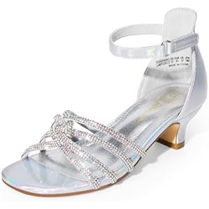 DREAM PAIRS Girls Dress Shoes Sandals Low Heels Ankle Strap Flower Wedding Party Shoes for Little Kid/Big Kid 11 Little Kid Silver
