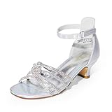 DREAM PAIRS Girls Dress Shoes Sandals Low Heels Ankle Strap Flower Wedding Party Shoes for Little Kid/Big Kid,Size 4 Big Kid,SILVER,SDSD2424K