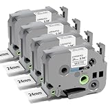 Markurlife 4 nastri TZe-251 compatibili con Brother P-touch, 24 mm, bianco
