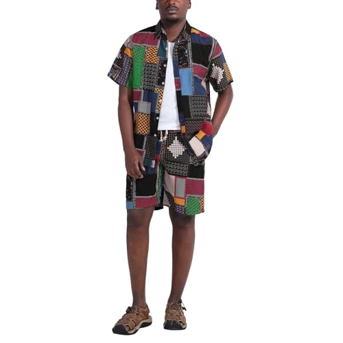 Mens Shirts and Shorts Set 2 Piece Tropical Outfit Floral Button Down Beach Suit
