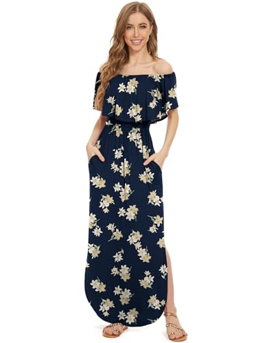 Image of LILBETTER Womens Off The Shoulder Ruffle Party Dresses Side Split Beach Maxi Dress