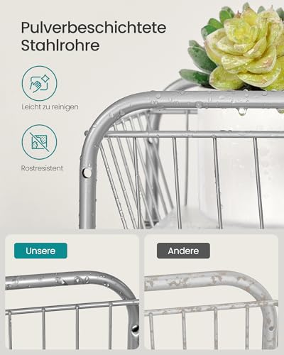 SONGMICS Küchen-Organizer, Küchenregal, Ordnungssystem, 2 Ebenen, stapelbar, erweiterbar, mit Metallkörben, für Küche, Badezimmer, taubengrau KCS017E01V1