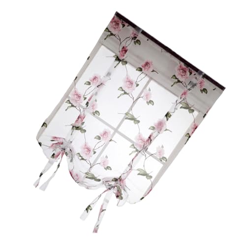 Cortina romana semitransparente rosa para ventana visillo floral de poliéster infantil elegante 2