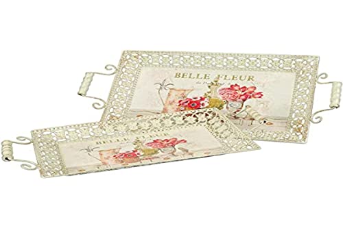 Ambiente Haus Fleur - Bandeja Decorativa (2 Unidades, Metal, 8 x 48 x 26 cm, tamaño pequeño, 7 x 43 x 21 cm), Color Crema Cover