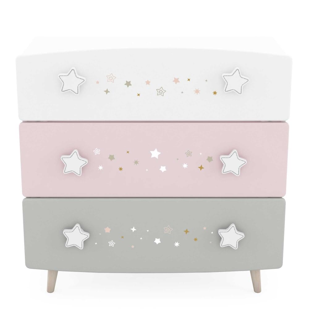 Befara CÓMODA Infantil Cosmos, Blanco Mate/Gris/Rosa, 87 x 41 x 86,5 cm, Comoda Infantil Rosa Gris